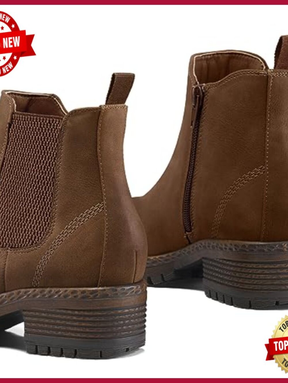 Women's Chelsea Ankle Boots Side Zipper Chunky Block Low Heel Lug Sole Short - Picture 4 of 7